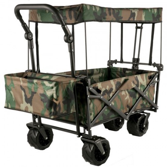 Comprar Carrito Plegable con Techo Extraíble Carga 100kg Carrito de Jardín Plegable de Transporte Playa 98,5 x 54,3 x 98,5cm Carro Transporte Plegable de Pícnic Camping Jardín con Toldo Color Camuflaje