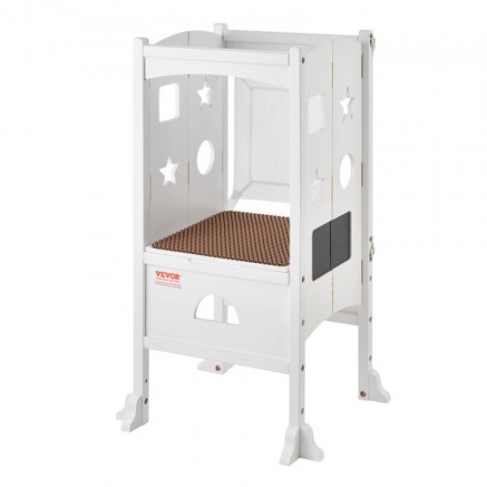 VEVOR Torre de Observación para Niños Carga de 56,75 kg Torre de Aprendizaje Montessori Plegable Madera Maciza Red de Seguridad de 3 Alturas para Niños Pequeños, Dormitorio, Baño, Mostrador, Blanco