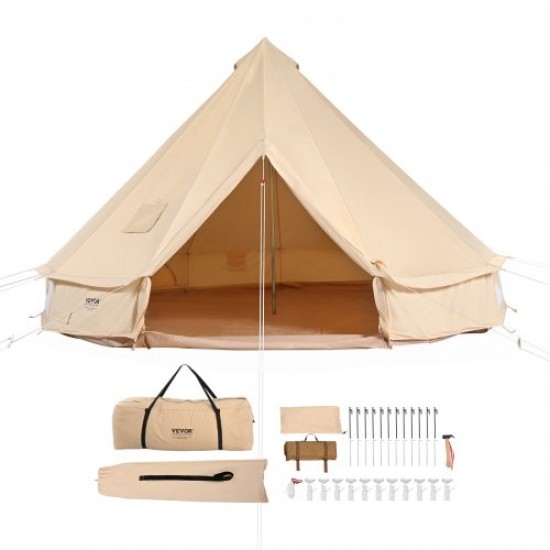 VEVOR Tienda de campaña de lona de 4 m, tienda de yurta para 4 estaciones, tienda de campaña familiar con orificio para estufa de leña, bolsas de almacenamiento para glamping de hasta 6 personas, grup