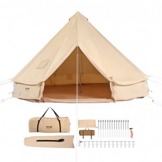 VEVOR Tienda de Campana de Lona de 6m, Carpa de Yurta para 4 Estaciones Tienda de Campaña Familiar con Agujero para Estufa de Leña y Bolsas de Almacenamiento para Glamping de hasta 10 Personas, Fiesta