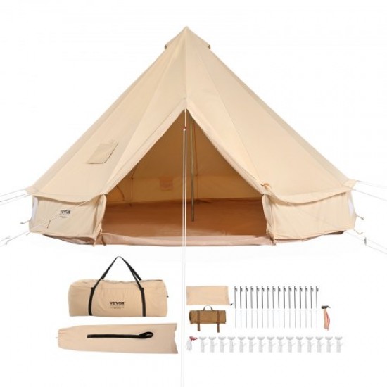 VEVOR Tienda de Campana de Lona de 7m, Carpa de Yurta para 4 Estaciones Tienda de Campaña Familiar con Agujero para Estufa de Leña y Bolsas de Almacenamiento para Glamping de hasta 12 Personas, Fiesta