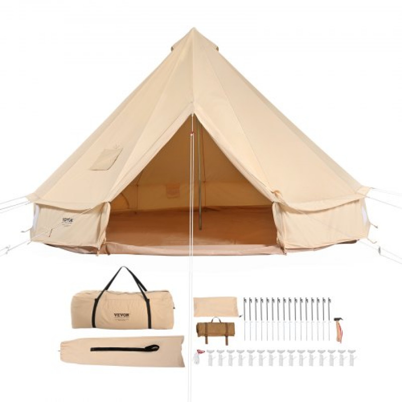 VEVOR Tienda de Campana de Lona de 7m, Carpa de Yurta para 4 Estaciones Tienda de Campaña Familiar con Agujero para Estufa de Leña y Bolsas de Almacenamiento para Glamping de hasta 12 Personas, Fiesta