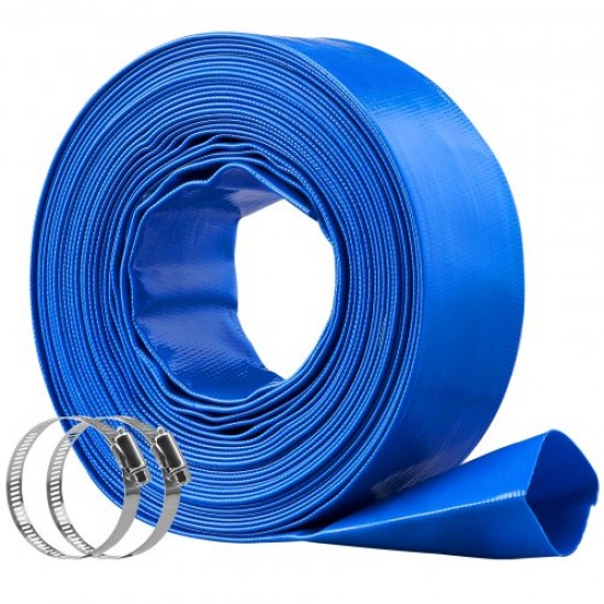 Comprar Manguera de Retrolavado de Piscina 2" x 50' Manguera de Descarga Plana de PVC Resistente con Abrazaderas, Resistente a la Intemperie y a las Explosiones, Compatible con Bombas, Filtros de Arena