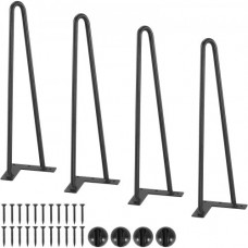 VEVOR Patas de Mesa de Horquilla 4 PCS Patas de Muebles 406 mm Acero Macizo Capacidad de Carga 227 kg Patas de Oficina 2 Varillas con Tornillos y Patines Protectores para Casa Oficina Comedor, Negra