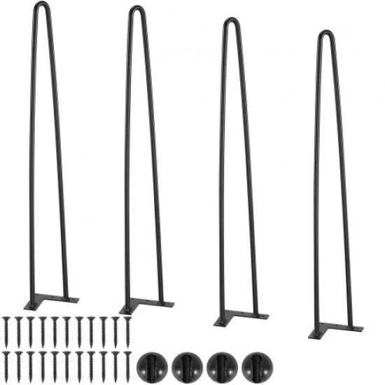 Kaufen Sie Haarnadel-Tischbeine, 4 Stück, Möbelbeine, 710 mm, massiver Stahl, Tragfähigkeit 227 kg, Bürobeine, 2 Stangen mit Schrauben und Schutzkufen für das Esszimmer im Home Office, Schwarz