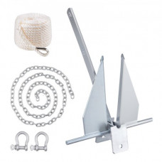VEVOR Ancla Plana 6 kg Kit de Anclaje de Acero Galvanizado en Caliente con Cadena de 8 Pies Cuerda de 100 Pies y 2 Grilletes Ancla para Embarcaciones Pequeñas de Menos de 30 Pies, Mares, Ríos, Costas