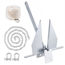 VEVOR Ancla Plana 4 kg Kit de Anclaje de Acero Galvanizado en Caliente con Cadena de 2,4 m Cuerda de 22,86 m y 2 Grilletes Ancla para Embarcaciones Pequeñas de Menos de 5,9m, Mares, Ríos, Costas