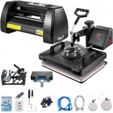 Máquina de transferencia de prensa de calor 5 en 1 de 12 x 15 pulgadas con kit de máquina de trazador de corte de vinilo de 14 pulgadas