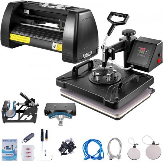 Comprar Máquina de transferência de prensa térmica 5 em 1 12x15 polegadas com kit de máquina plotter de corte de vinil de 14 polegadas