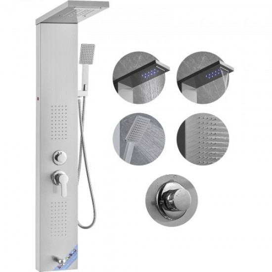 Comprar Sistema de panel de ducha con 5 modos, torre de panel de ducha LED, lluvia, cascada, 2 chorros de masaje corporal, cabezal de ducha de mano con manguera de 1,5 m, juego de ducha