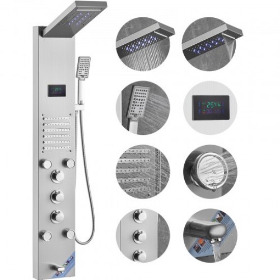 Comprar Sistema de panel de ducha con 6 modos, panel de ducha hidroeléctrico, pantalla LED, lluvia, cascada, 5 chorros de masaje, caño para bañera, cabezal de ducha de mano, juego de ducha