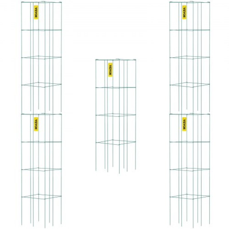 VEVOR Jaulas para tomates Jaula de soporte para plantas Paquete de 5 jaulas cuadradas de acero 3.8 pies Verde para jardín