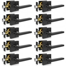 VEVOR Manija de Puerta Interior en Negro Mate 10 Uds. Manija de Puerta con Cerradura Manija Reversible Derecha-Izquierda sin Llave Rotación de 45° Mango de 118x23x55 mm para Dormitorio Baño Inodoro