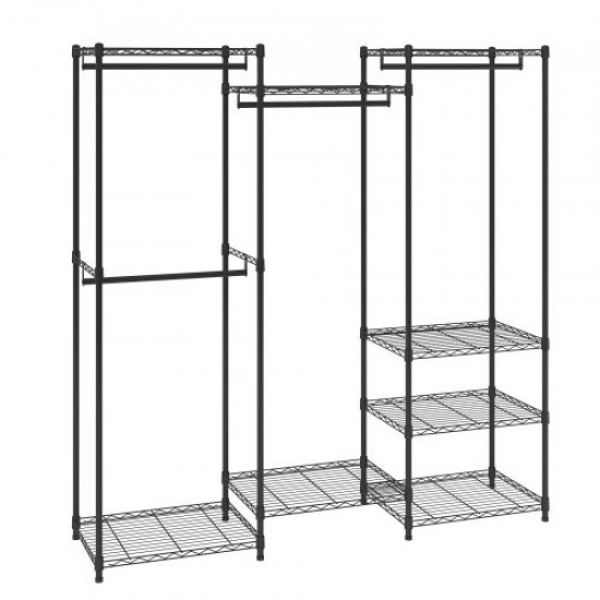 Kaufen Sie Garderobe „Donkey“ für Kleidung mit 8 Ablagen und 4 Stangen, Standgarderobe, 174 x 45 x 180 cm, Tragfähigkeit 360 kg, verstellbare und abnehmbare Garderobe aus Stahl, zur Aufbewahrung von Kleidung, Schuhen, Boxen im Schlafzimmer