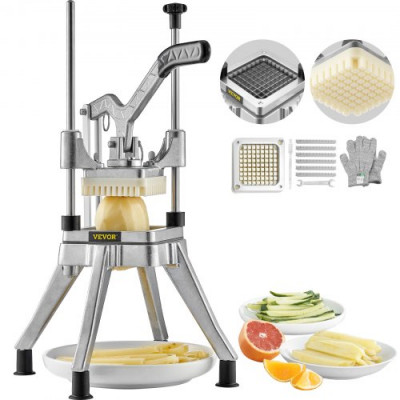 VEVOR Cortador de Verduras Profesional Manual Cuchilla Comercial de Acero Inoxidable de 0,95 cm Cortador de Patatas Cortador Multifunción de Frutas con 2 Cuchillas de Repuesto para Cocina Restaurante