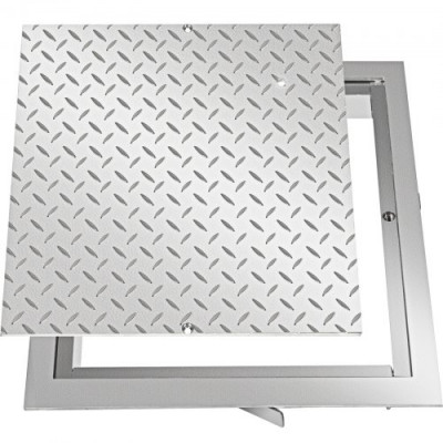 Tapa para Arqueta 50 x 50 cm Tapa Pozo de Placa de Acero Galvanizado, Marco de 57 x 57 cm Cubierta Adecua Cisterna Tapa de Cisterna con Altura de 4 cm y Color Plata, para Piso Interior de Barco