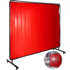 Cortina de Soldadura 183 x 244 cm Cortina de Protección para Soldadura con 4 Ruedas, Material de Vinilo Resistente a Llamas, Cortina de Soldar con Alta Protección UV contra Chispas, Color Rojo