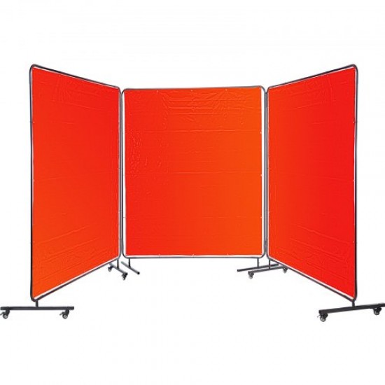 Comprar Cortina de proteção para soldagem com 3 painéis, 183 x 183 cm, manta de proteção para soldagem em vinil retardante de chamas, vermelha, tela de soldagem com moldura, rodas e flanges contra raios nocivos