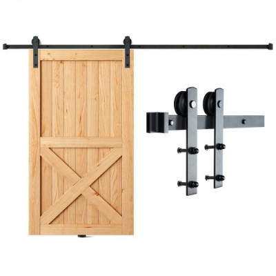 VEVOR Kit de Herrajes para Puerta Corrediza de Granero Riel para Puerta Corrediza de 244 cm para Una Sola Puerta Ancho 1,12-1,32 m Espesor 32-45 mm Carga de 150 kg Polea Silenciosa Forma I para Hogar