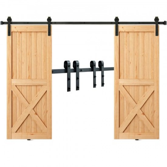 Buy Sliding Barn Door Hardware Kit 96 Inch Sliding Door Track for Double Doors Width 4-42 Inch Thickness 1.28-1.78 Inch Load 330lbs Silent Pulley J Shape for Home