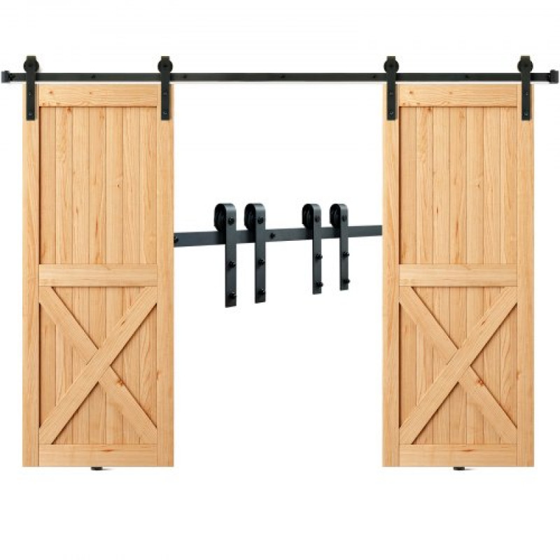 VEVOR Kit de Herrajes para Puertas Corredizas de Granero Riel para Puerta Corrediza de 244 cm para Puertas Dobles Ancho 1,12-1,32 m Espesor 32-45 mm Carga de 150 kg Polea Silenciosa Forma J para Hogar