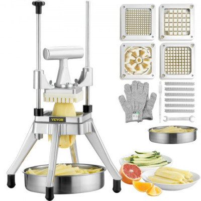 VEVOR Cortador de Verduras de Multifunción Profesional Manual con 4 Cuchillas de Acero Inoxidable 12,7/6,4/9,5 mm y 6 Cuchillas de Repuesto para Rebanar Palitos de Frutas Restaurante de Cocina