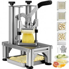 VEVOR Cortador Manual Profesional de Patatas Fritas Cortador de Verduras 4 Cuchillas de Acero Inoxidable 6,4/9,5 mm 1 Cortador y 1 Cortador de Manzanas de 6 Cuartos Cortador de Patatas para Cocinas