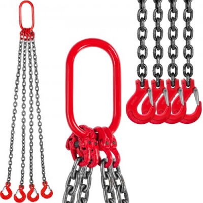 VEVOR Cadenas de Elevación de 4 Patas, G80, Acero de Aleación 2 m Eslinga de Cadena, Diámetro Cadena 8 mm Capacidad de Carga 4 t Eslinga de Carretilla Elevadora para Minería, Puertos y Construcción