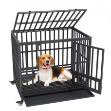 VEVOR Jaula para Perros de Alta Resistencia Jaula de Metal de 107x77x94 cm para Mascotas de Tamaño Mediano a Grande con Ruedas con Cerradura Bandeja Extraíble de 3 Puertas para Interior y Exterior