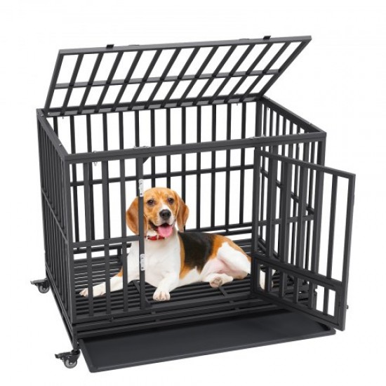 Buy Heavy Duty Dog Cage 47"x32"x39" Metal Pet Crate for Medium to Large Sized Pets with Locking Wheels 3 Door Removable Tray for Indoor Outdoor