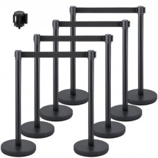Postes Separadores 8 piezas Altura 90 cm Barreras De Seguridad Negros Poste Separador con Cinta Extensible de 2 m Negra Conexión de 4 Vías