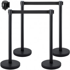 Postes Separadores 4 piezas Altura 90 cm Barreras De Seguridad Negros Poste Separador con Cinta Extensible Conexión de 4 Vías Postes de Barrera