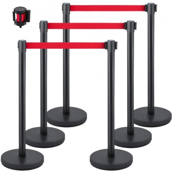 Buy Separator Posts 6 pieces Safety Barriers Height 90 cm Black Separator Post with 2 m Red Extendable Tape 4-Way Connection