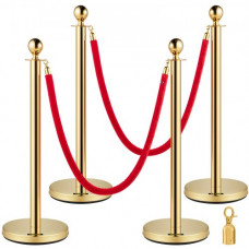 VEVOR Poste Separador de Cinta Extensible 4 Juegos Barreras de Seguridad de 2 Cuerdas Longitud de Cuerda 1.5m Dorado