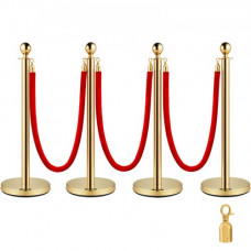 VEVOR Poste Separador de Cinta Extensible 4 Juegos Barreras de Seguridad de 3 Cuerdas Longitud de Cuerda 1.5m Dorado Poste Separador Poste con Cinta Extensible
