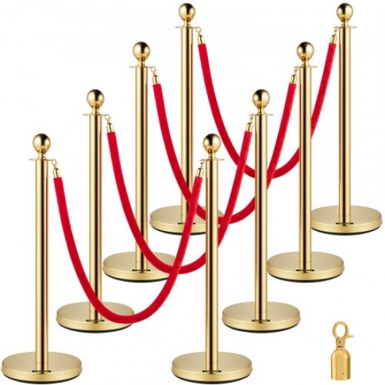 Buy Spacer Posts Extendable Tape 8 pieces Safety Barriers Height 90 cm Gold Spacer Post with 1.5 m Red Velvet Rope