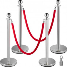 VEVOR Poste Separador de Cinta Extensible 4 Juegos Barreras de Seguridad de 2 Cuerdas Longitud de Cuerda 1.5m Plata