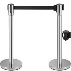 Postes Separadores 2 piezas Barreras De Seguridad Altura 90 cm Platas Poste Separador con Cinta Extensible de 2 m Negra Conexión de 4 Vías