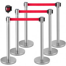 Postes Separadores 6 piezas Barreras De Seguridad Altura 90 cm Platas Poste Separador con Cinta Extensible de 2 m Roja Conexión de 4 Vías
