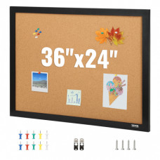 Tablero de Corcho 60,9 x 91 x 1,8cm Tablón de anuncios con marco de MDF Pegatina Tablero de visión de alta densidad con 10 chinchetas para niños