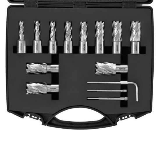 Buy 11 Piece Annular Cutter Hole Saw Drill Bit Set with Accessories Weldon Shank Diameter 11-27 mm Depth 1"/25 mm in HSS High Speed Steel Accessories for Magnetic Drilling in Metals