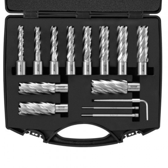 Comprar Juego de 11 Brocas Perforadoras Cortadoras Anulares con Accesorios Vástago Weldon Diámetro 11-27 mm Profundidad de 2"/50,8 mm en Acero Rápido HSS Accesorios para Perforación Magnética en Metales