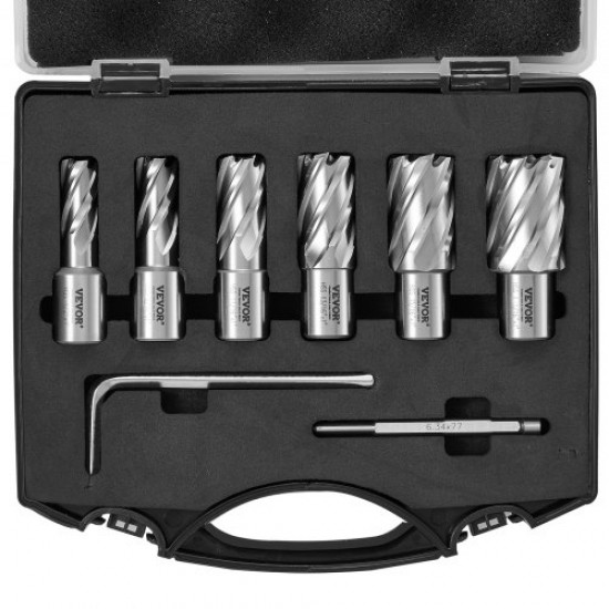 Koop Set van 6 ringvormige boorkronen met toebehoren Weldon-schachtdiameter 13-27 mm diepte 1"/25 mm in HSS-snelstaalaccessoires voor magnetisch boren in metalen