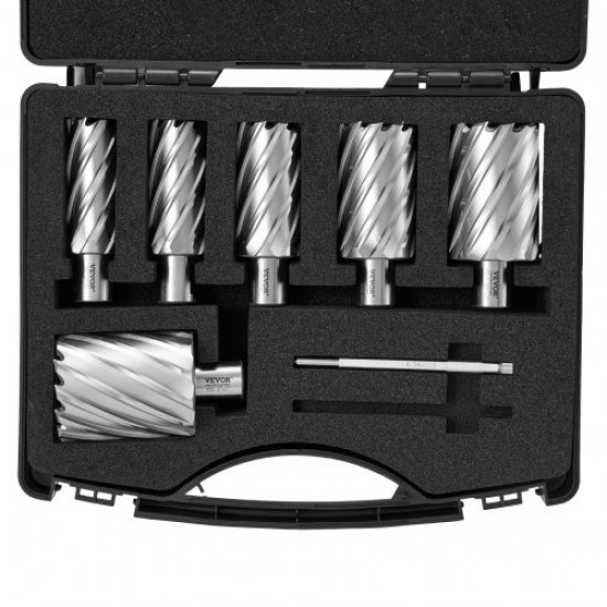 Comprar Conjunto de 6 brocas de corte anular com acessórios Diâmetro da haste Weldon 25-50,8 mm Profundidade 2"/50,8 mm em acessórios de aço de alta velocidade HSS para perfuração magnética em metais