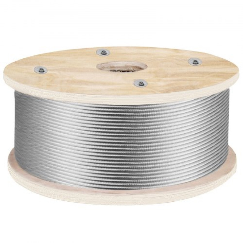 VEVOR Cable de Acero Inoxidable 152 m Cable de Acero Inoxidable Bobina de 4,8 mm Cable de Suspensión 1x19 Hilos Resistencia a la Rotura 1905,1 kg para Barandillas de Escaleras Tendedero Colgar Luces