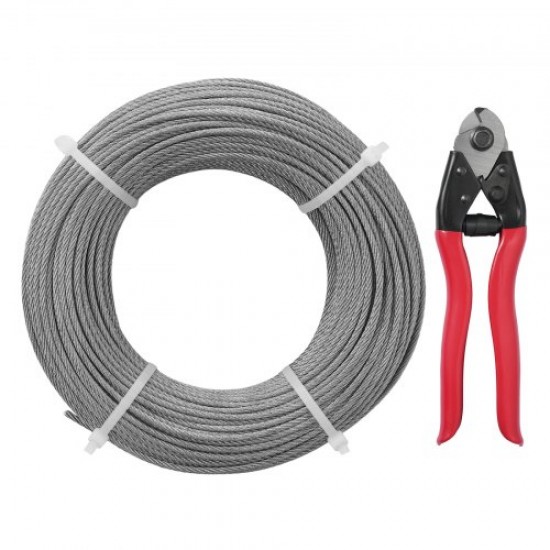 Comprar Cable de Acero Inoxidable 91,5 m Diámetro de 3,18 mm Cable de Suspensión 7x7 hilos Resistencia a la Rotura 626 kg con Cortacables para Barandillas de Escaleras Tendedero Colgar Luces de Hadas