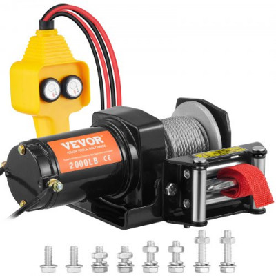 Cabrestante Eléctrico 12V 2000 libras / 907kg Cabrestante de Cable de Acero 1,8 m Control Remoto de Mano IP55 con Cable de Control Remoto Negro Ideal para Medianas Grandes SUV Camiones Yates