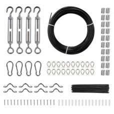 VEVOR Cable de Acero Inoxidable Recubierto de Vinilo 50 m Diámetro de 1,59 mm Cable de Suspensión 7x7 Hilos con Numerosos Accesorios para Tendedero, Guirnaldas de Luces Colgantes, Enredaderas, Negro