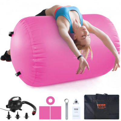 VEVOR Rodillo Inflable de Gimnasia 60 x 60 x 123 cm, Colchoneta de Gimnasia con Bomba eléctrica, Entrenador de Curva de Espalda para Uso doméstico/Gimnasio/Yoga/animadoras/Playa/Parque, Rosa