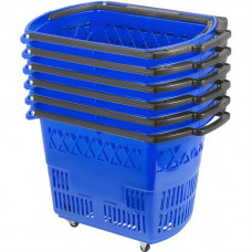 Cesta de la compra con asa y ruedas, color azul, paquete de 6